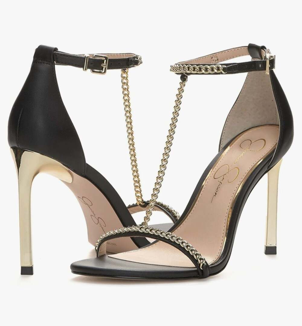 Jessica Simpson Qiven Chain T-Strap Dress Sandals,Black/Gold,9.5 - Picture 2 of 16